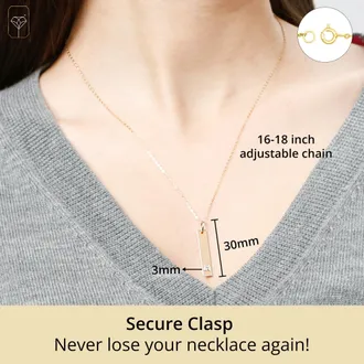 MAX + STONE 14k Yellow or White Gold Bar Pendant Necklace with 3mm Small Round Gemstone