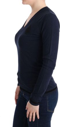 Costume National Womens Blue V-Neck Viscose Sweater Clothing