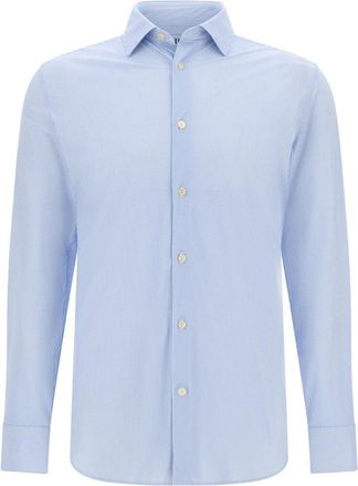 Boggi Milano Overhemden, Heren, Blauw, XL, Nylon, B Tech Slim Fit Stretch Nylon Overhemd