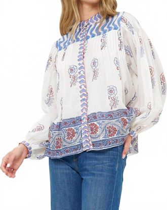 Oliphant Mandarin Blouse Top In Sierra Blue