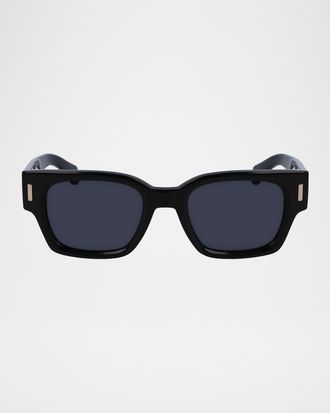 Ferragamo Men & apos;s Rivets Acetate Rectangle Sunglasses, 52mm