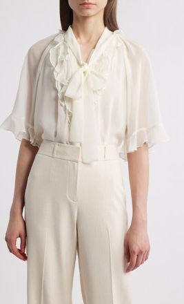 Kobi Halperin Monaco Ruffle Tie Neck Top in Ivory at Nordstrom, Size Xx-Large