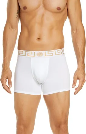 Versace Long Stretch Cotton Trunks in White/gold at Nordstrom, Size 7