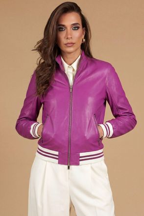 D'Arienzo Bomber in pelle naturale glicine effetto liscio DArienzo, Seleziona Taglia XS, Colore Viola