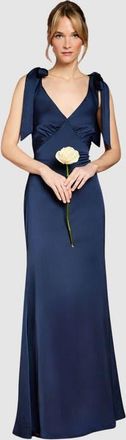 Coast Satin Tie-Shoulder Maxi Dress in Navy at Nordstrom, Size 12