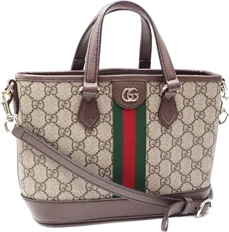 Gucci Beige Dark Brown Pvc Leather Tote Bag (Pre-Owned)