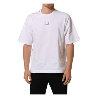 Dolce & Gabbana Cotton T-shirt with Logo Plate - male - Dolce & Gabbana - T-Shirts - White - M - Tops