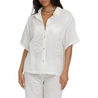 Billabong Beach Livin Embroidered Eyelet Cover-Up Shirt in Salt Crystal at Nordstrom, Size X-Small