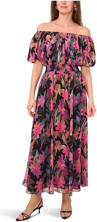 Vince Camuto Shoulder Puff Sleeve Maxi Dress Womens Dress Rich Black : SM, Polyester