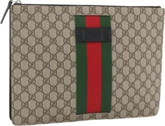 Gucci Pre-owned Clutches, female, Beige, Size: ONE SIZE Pre-owned GG Canvas Clutch Bag