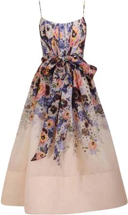 Zimmermann Kleedjes, Dames, Veelkleurig, M, Linnen, Tama Corset Midi Jurk