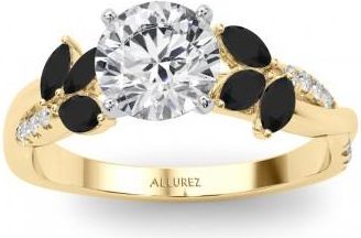 Allurez Diamond & Black Diamond Marquise Leaf Engagement Ring 14K Yellow Gold (0.38ct)