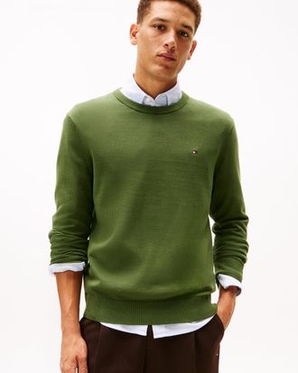 Tommy Hilfiger Mens Essential Crew Neck Sweatshirt in Dark Green Cotton - Size X-Large