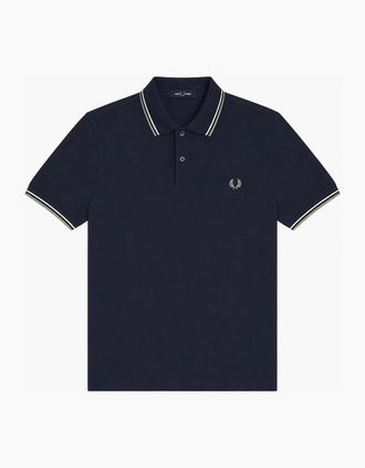 Fred Perry Mens Fred Perry Twin Tipped Polo Shirt Dark Airforce/Ecru/Seagrass - Black - Size: 40