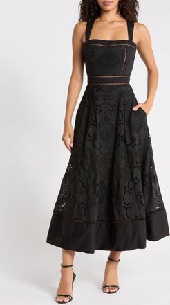 House of CB Ava Embroidered Sleeveless Maxi Dress in Black at Nordstrom, Size X-Small