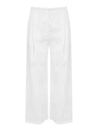 Max Mara Msttartufo Crop Trousers In White Rami Canvas