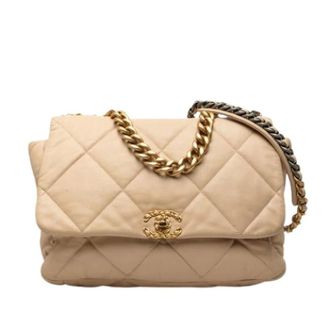 Chanel Pre-owned 19 Flap Bag - Dames - Pre-owned - Beige - Maat: ONE Size Leer