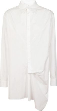 Yohji Yamamoto Wit Katoenen Shirt met Asymmetrisch Design - Dames - Overhemden - Wit - M - Katoen - Overhemden