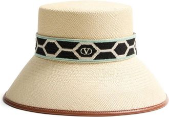 Valentino Garavani Antibes straw bucket hat - women - Straw/Leather/Fabric - L - Neutrals