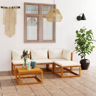 vidaXL Muebles De Jard&iacute;n 5 Pzas Cojines Crema Madera Maciza De Acacia Vidaxl