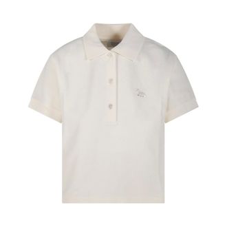 Maison Kitsun&eacute; Polo Shirts, female, Beige, Size: S Baby Fox Cropped Polo
