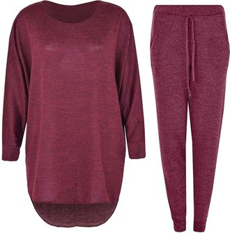 Generic 2 Piece Track Suit Set High Low Top and Bottoms Casual Loungewear Sweatshirt Jog (Wine High Low Top Bottom, XXL (UK-Size 20-22))