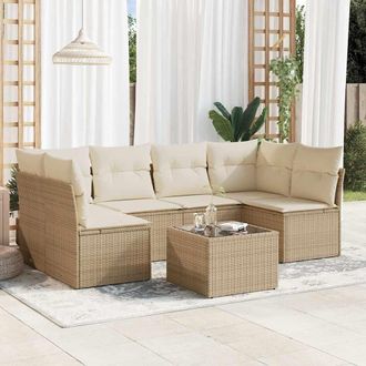 vidaXL Vidaxl - Set Sof&aacute;s De Jard&iacute;n 7 Piezas Y Cojines Rat&aacute;n Sint&eacute;tico Beige