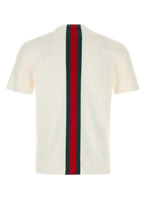 Gucci Mens White Knit T-Shirt Whitemilkgreenred Cotton T-shirts And Polos