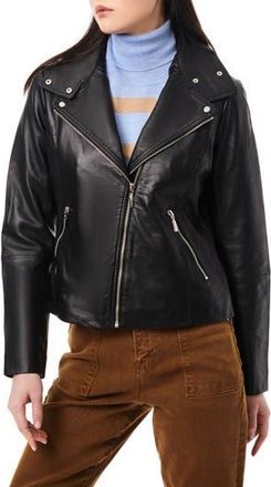 Bernardo Lambskin Leather Moto Jacket in Black at Nordstrom Rack, Size X-Large