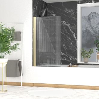 Aurlane Aurlane - Mampara De Ba&ntilde;era 80x140cm - Perfil Acabado Oro Cepillado - Cristal Templado Ondulado 5mm - Wavy