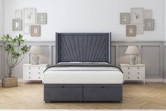 Comfort Beds Sunrise Plush Ottoman Bed Base-54 Wingback Headboard in Dark Grey | Size: Super King