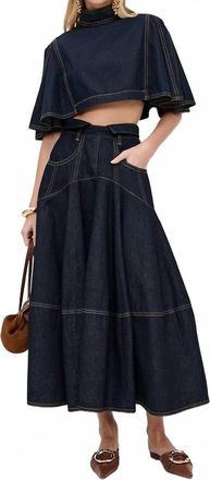 Zimmermann Pre-Loved Hypnotic Denim Midi Skirt In Dark Indigo