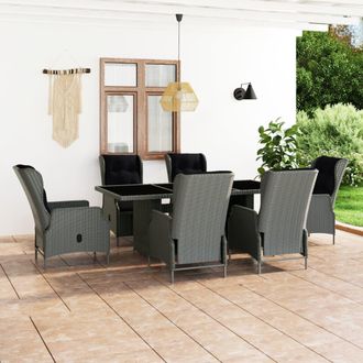vidaXL Set Comedor Jard&iacute;n 7 Pzas Y Cojines Rat&aacute;n Sint&eacute;tico Gris Claro Vidaxl