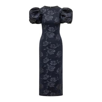 Rotate ROTATE Birger Christensen, Party Dresses, female, Blue, Size: 2XS Jacquard Midi Puffy Dress