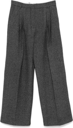 Mark Kenly Domino Tan Donkergrijze Wollen Wijde Broek - Dames - Wijde Broeken - Grijs - L - Wol - Broeken