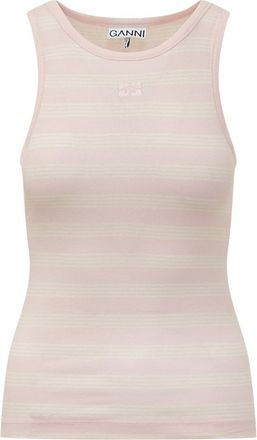 Ganni Pink Stripes Round Neck Top