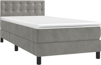 vidaXL Cama Box Spring Colch&oacute;n Y Led Terciopelo Gris Claro 90x200 Cm Vidaxl