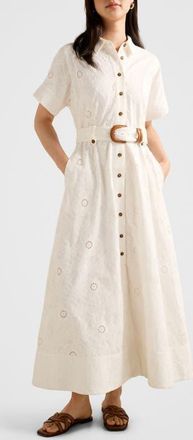Ever New Valeria Broderie Cotton Maxi Shirtdress in Porcelain at Nordstrom, Size 14