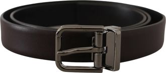 Dolce & Gabbana Donkerpaarse Leren Doos Borchia Metalen Gesp Riem