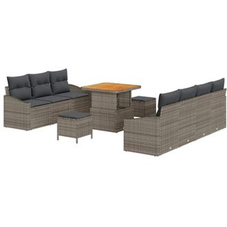 vidaXL Vidaxl - Conjunto De Sof&aacute; De Jard&iacute;n Con Coj&iacute;n 10 Pcs Gris Polirat&aacute;n
