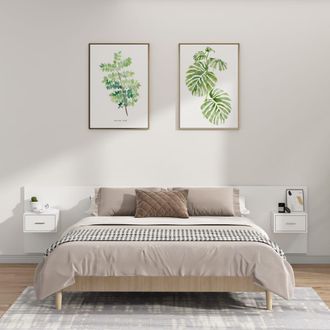 vidaXL Cabecero De Cama Con Mesitas Madera Contrachapada Blanco Vidaxl