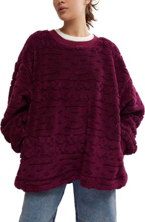 Free People Cable Knit Sweatshirt In Berry Combo