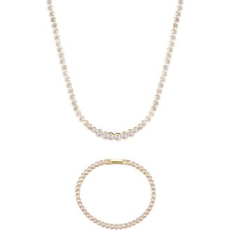 Adornia Crystal Tennis Bracelet & Necklace Set in Gold at Nordstrom Rack