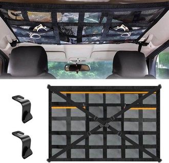 OEM Red Portaequipajes Para Coche - Red De Almacenamiento Para El Techo - Organizador Para Coche - Correas Cruzadas Ajustables - 90 X 65 Cm - Negro