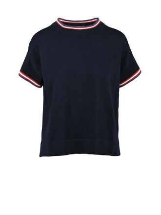 Alpha Studio Midnight Blue Cotton Crew Neck Knit Top