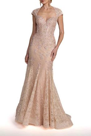 Mac Duggal Embellished Sweetheart Cap Sleeve Trumpet Gown in Blush at Nordstrom, Size 12