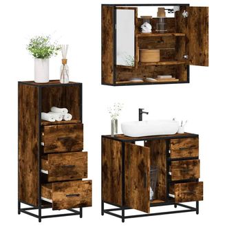 Berkfield Home 3 Piece Bathroom Furniture Set Smoked Oak Engineered Wood in Brown