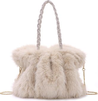 Generic Women Plush Tote Handbag Soft Fluffy Faux Fur Crossbody Bag Girls Cute Winter Warm Shoulder Bag(Beige)