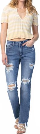 Judy Blue Mid Rise Destroyed Straight Jeans In Denim