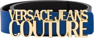 Versace Jeans Couture Leren riem met logoplaat - Dames - Accessoires - Blauw - Maat: 100 CM Leer